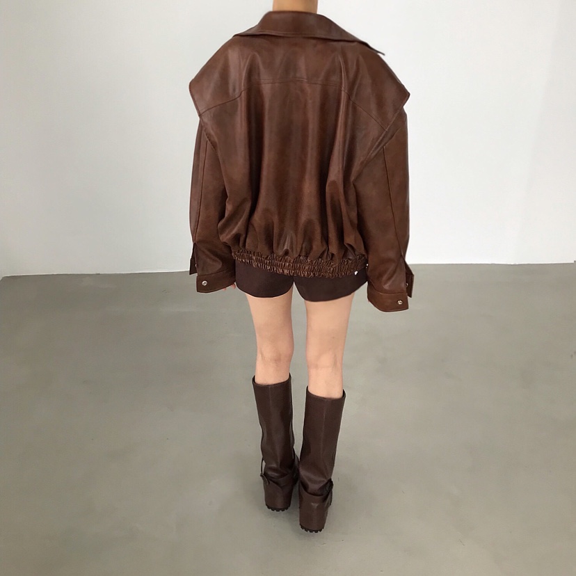 2TWO MOON韓國直郵㊣女士新品熱賣25秋冬真品休閑皮衣皮革2TWO MOON皮衣