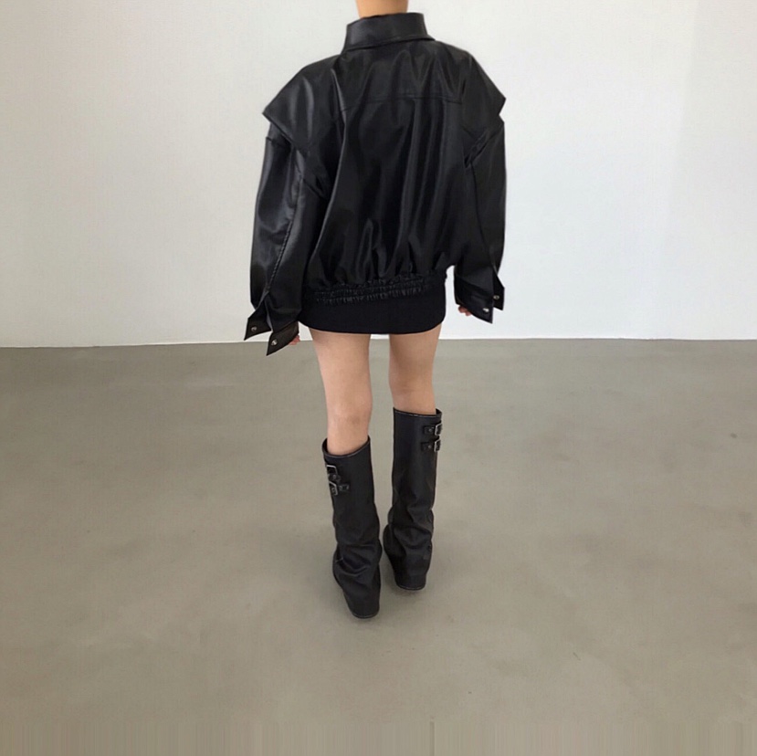 2TWO MOON韓國直郵㊣女士新品熱賣25秋冬真品休閑皮衣皮革2TWO MOON皮衣