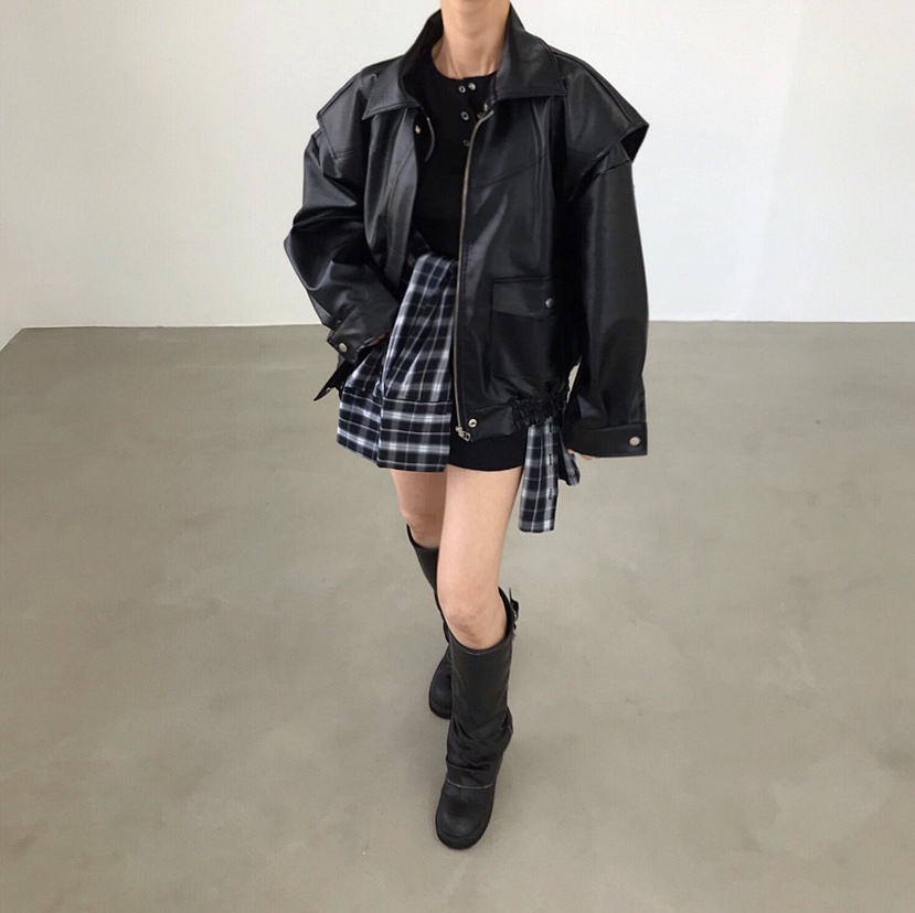 2TWO MOON韓國直郵㊣女士新品熱賣25秋冬真品休閑皮衣皮革2TWO MOON皮衣