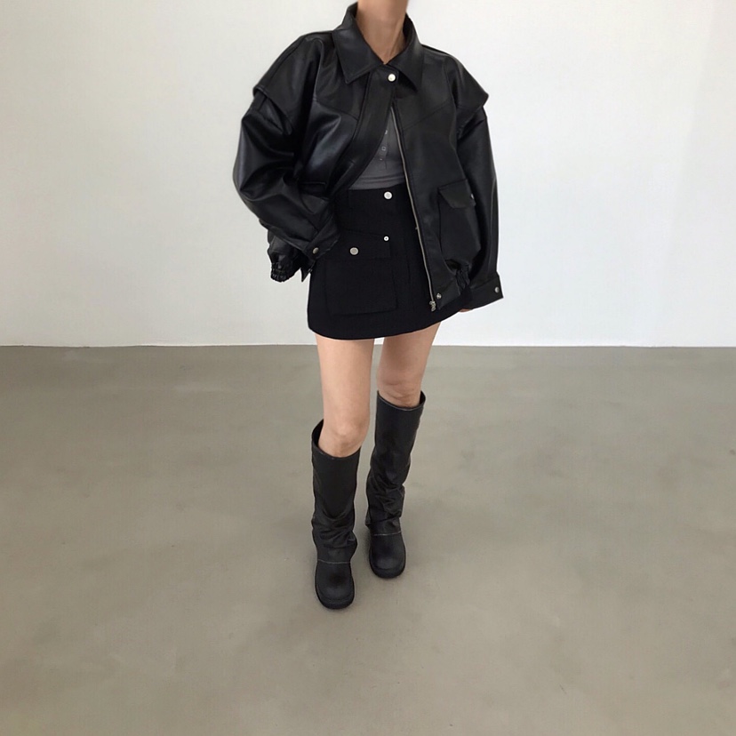 2TWO MOON韓國直郵㊣女士新品熱賣25秋冬真品休閑皮衣皮革2TWO MOON皮衣