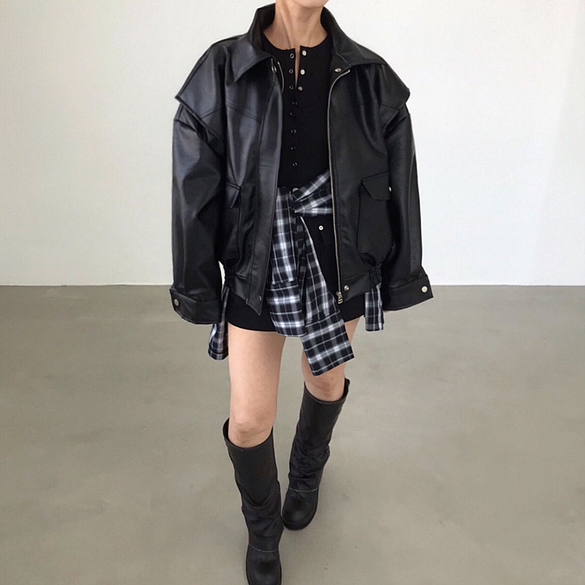 2TWO MOON韓國直郵㊣女士新品熱賣25秋冬真品休閑皮衣皮革2TWO MOON皮衣圖色2