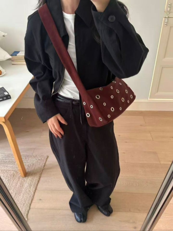 TROUVAILLE東大門㊣實拍女裝新款時尚休閑單肩斜跨包絨面革TROUVAILLE單肩/斜跨包