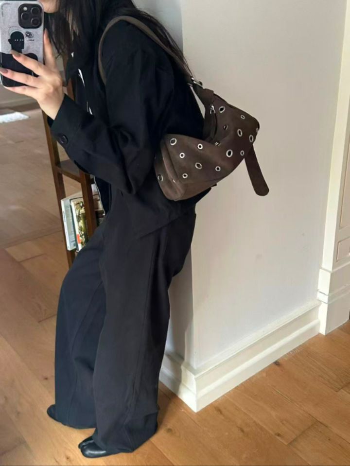 TROUVAILLE東大門㊣實拍女裝新款時尚休閑單肩斜跨包絨面革TROUVAILLE單肩/斜跨包