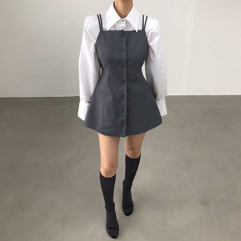 2TWO MOON東大門㊣實拍女裝新款時尚25秋冬連衣裙紐扣背心2TWO MOON連衣裙