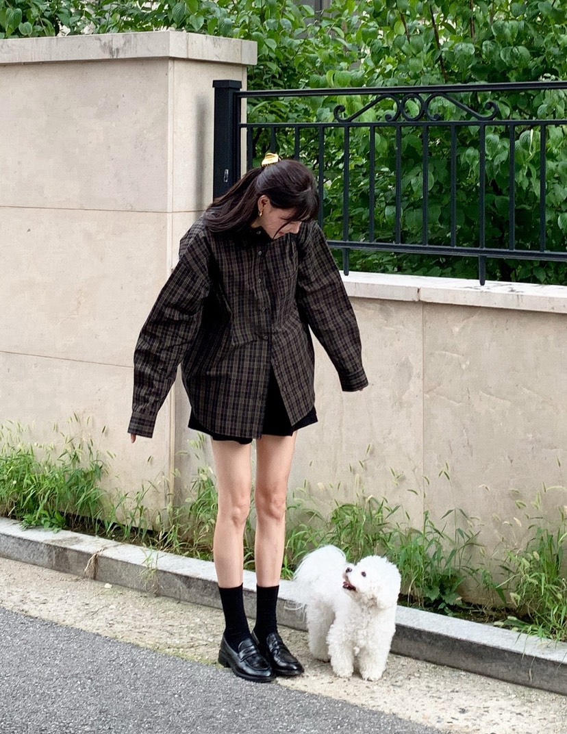 COURGETTE韓國直郵㊣女裝新款職業人氣休閑推薦襯衫蕾絲衫格紋COURGETTE襯衫/蕾絲衫