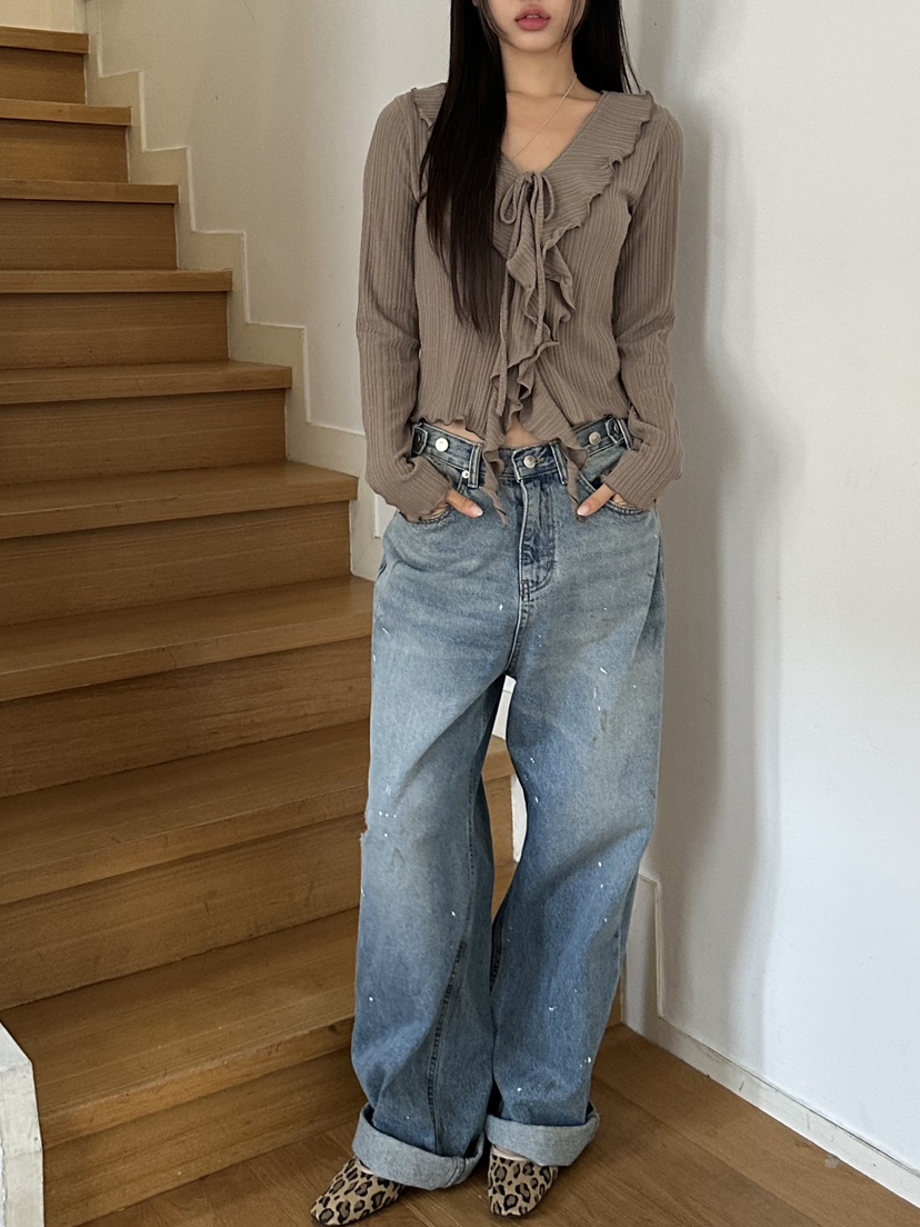 I MFACT東大門㊣實拍女士新款25秋冬推薦針織衫荷葉邊開衫I MFACT針織衫