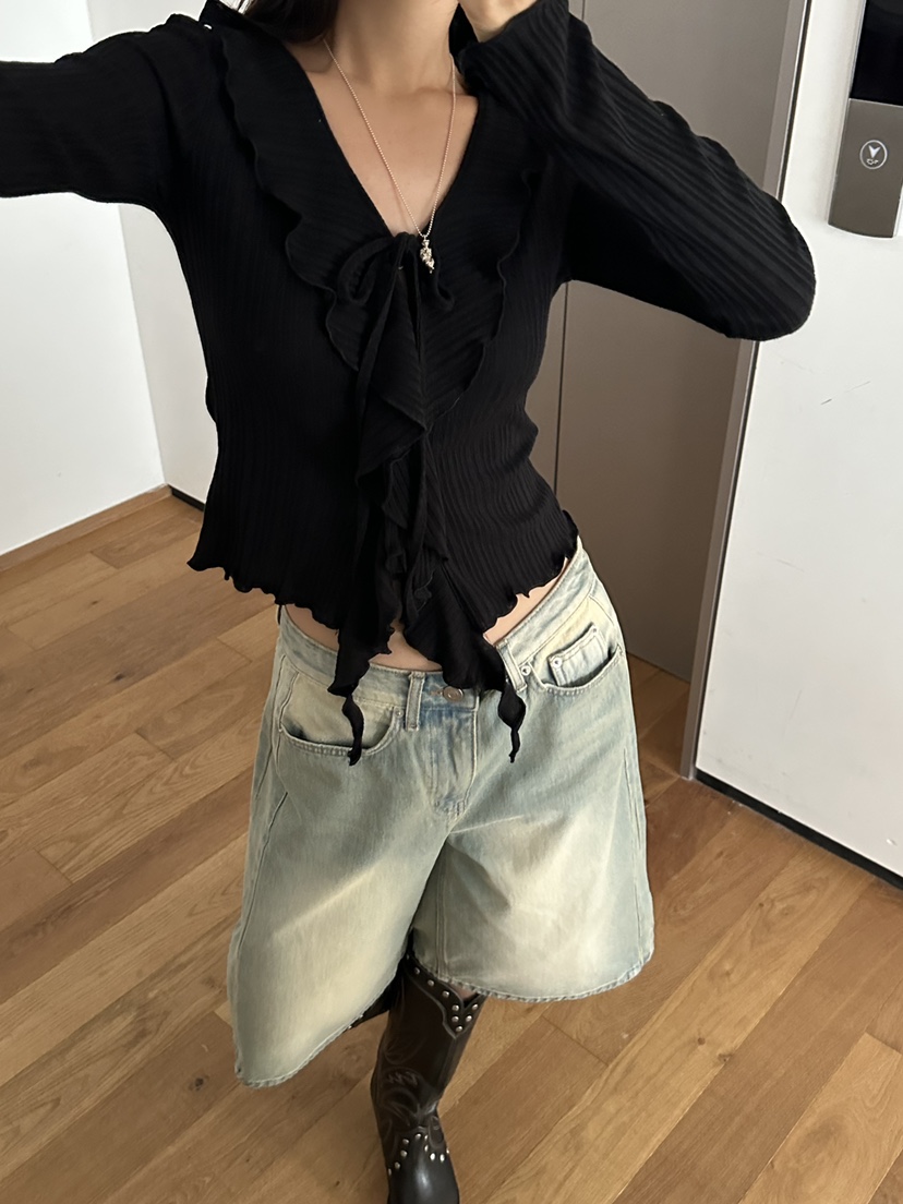 I MFACT東大門㊣實拍女士新款25秋冬推薦針織衫荷葉邊開衫I MFACT針織衫圖色1