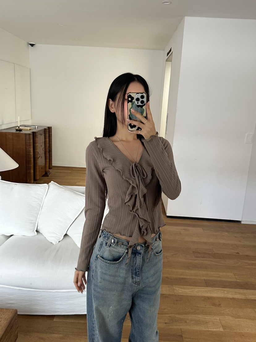 I MFACT東大門㊣實拍女士新款25秋冬推薦針織衫荷葉邊開衫I MFACT針織衫圖色2