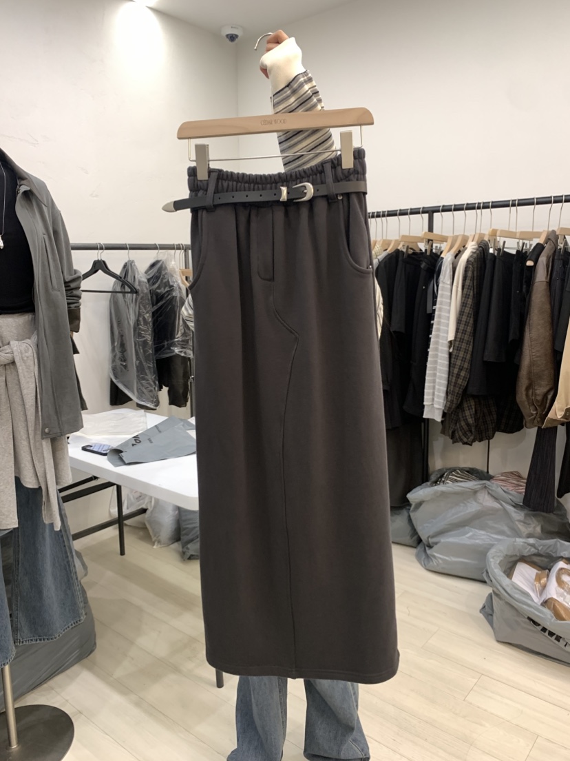 CEDARWOOD韓國直郵㊣女裝新款休閑真品推薦長裙不含腰帶毛圈布CEDARWOOD長裙圖色2