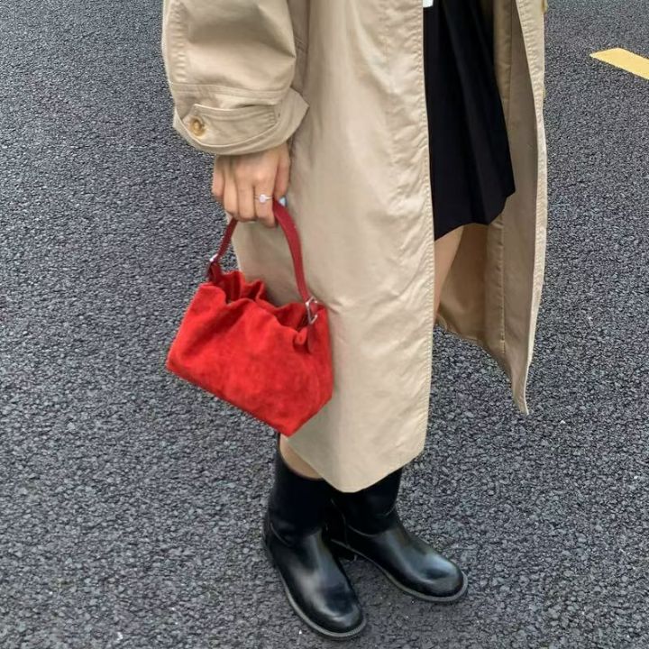 TROUVAILLE韓國直郵㊣女裝新品人氣真品休閑單肩斜跨包麂皮TROUVAILLE單肩/斜跨包
