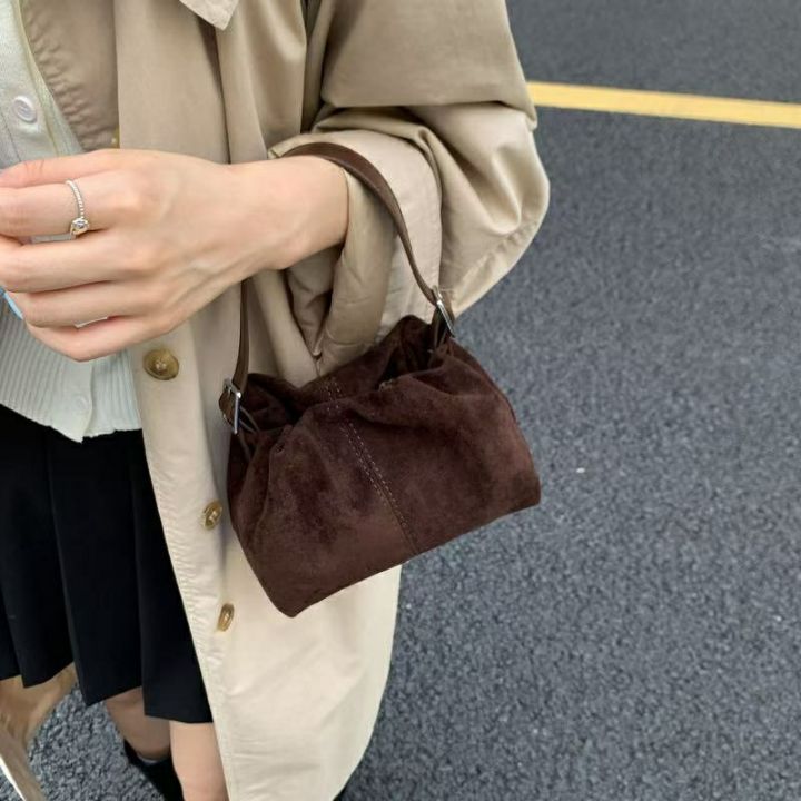 TROUVAILLE韓國直郵㊣女裝新品人氣真品休閑單肩斜跨包麂皮TROUVAILLE單肩/斜跨包
