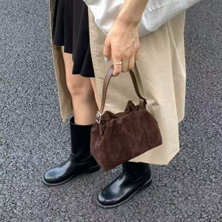 TROUVAILLE韓國直郵㊣女裝新品人氣真品休閑單肩斜跨包麂皮TROUVAILLE單肩/斜跨包