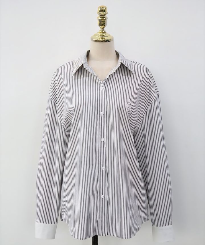 FEMME東大門㊣代購女裝新品25秋冬休閑時尚推薦襯衫蕾絲衫條紋FEMME襯衫/蕾絲衫圖色2