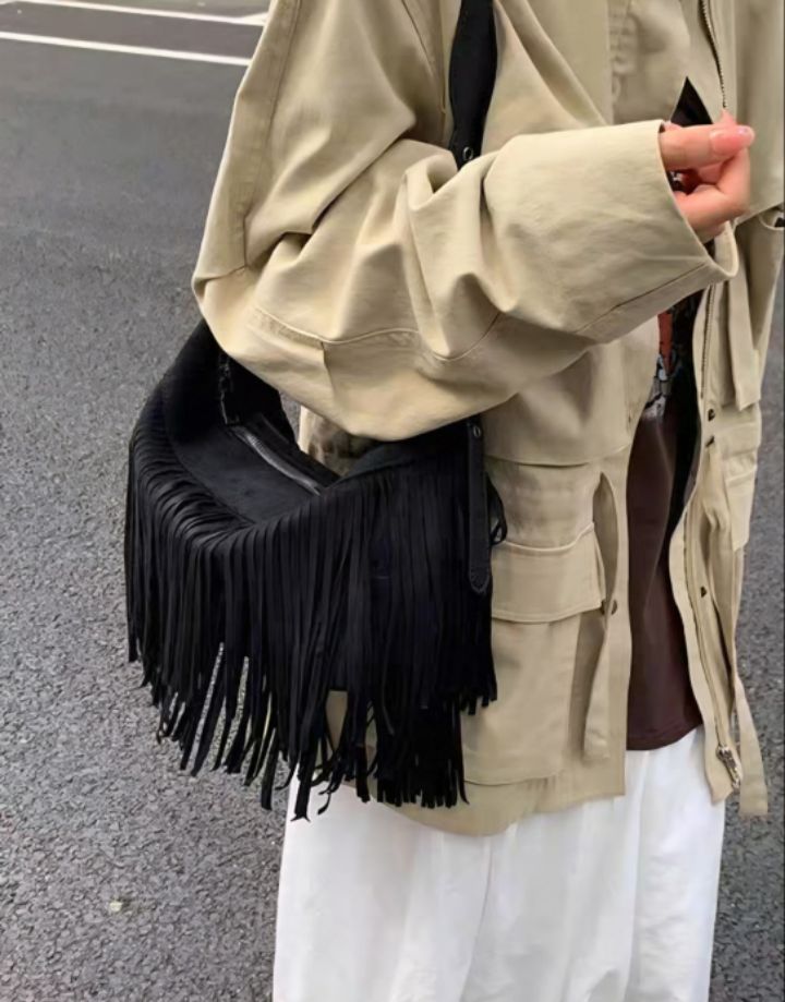 TROUVAILLE韓國直郵㊣女裝新款25秋冬單肩斜跨包絨面革流蘇TROUVAILLE單肩/斜跨包圖色4