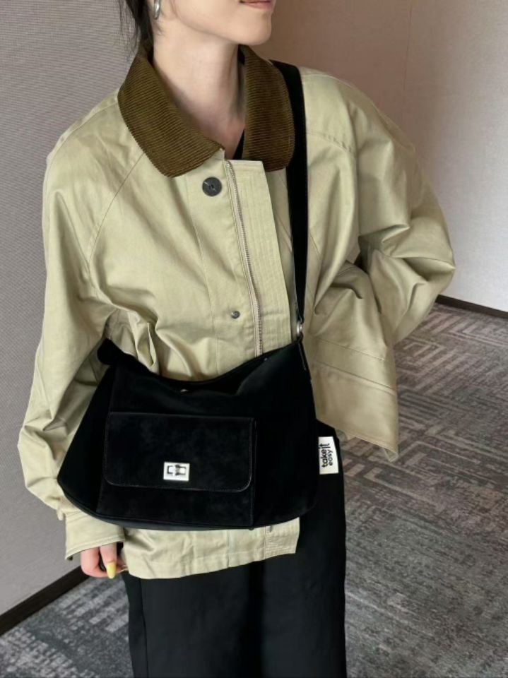 TROUVAILLE東大門㊣直郵女裝新款熱賣25秋冬單肩斜跨包絨面革TROUVAILLE單肩/斜跨包