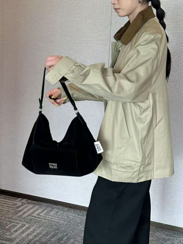 TROUVAILLE東大門㊣直郵女裝新款熱賣25秋冬單肩斜跨包絨面革TROUVAILLE單肩/斜跨包