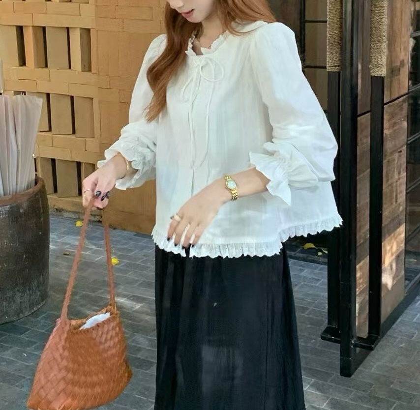 MILK TEA東大門㊣直郵女士新款休閑熱賣25秋冬真品襯衫蕾絲衫RE:FRESH襯衫/蕾絲衫