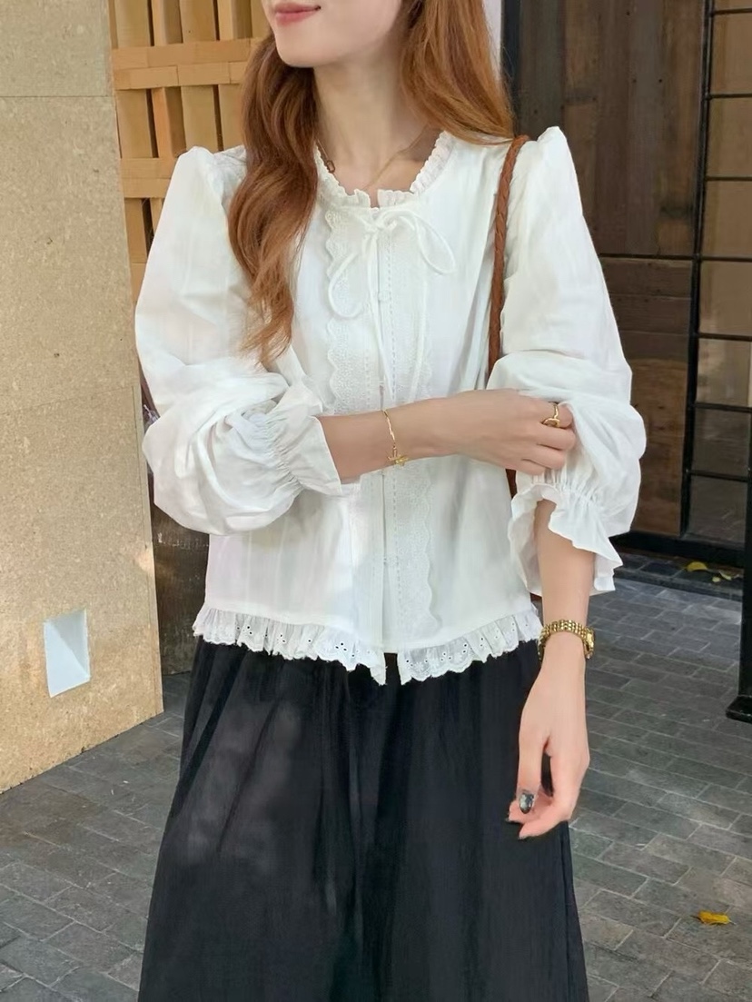 MILK TEA東大門㊣直郵女士新款休閑熱賣25秋冬真品襯衫蕾絲衫RE:FRESH襯衫/蕾絲衫