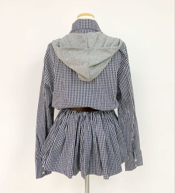 FEMME韓國代購㊣女裝新品25秋冬連衣裙不含腰帶套裝條紋連帽FEMME連衣裙