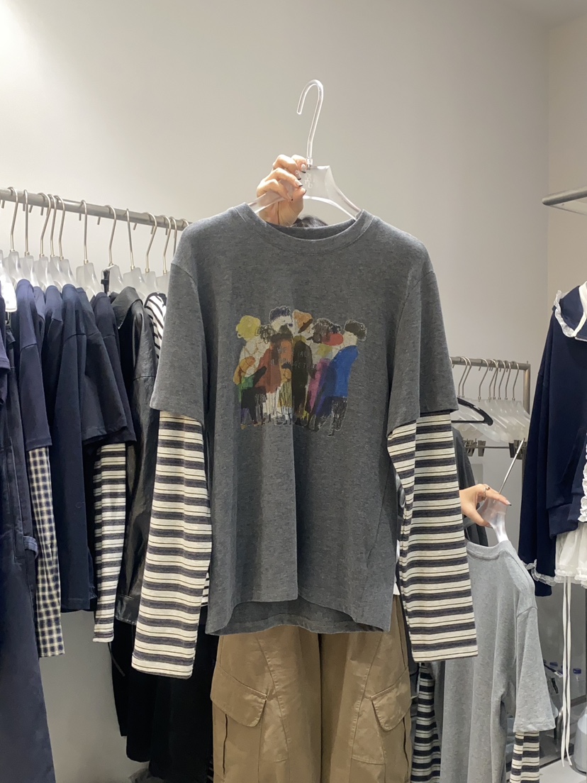 LOOKK東大門㊣直郵女士新品職業真品時尚休閑長袖T恤假兩件LOOKK長袖T恤圖色3