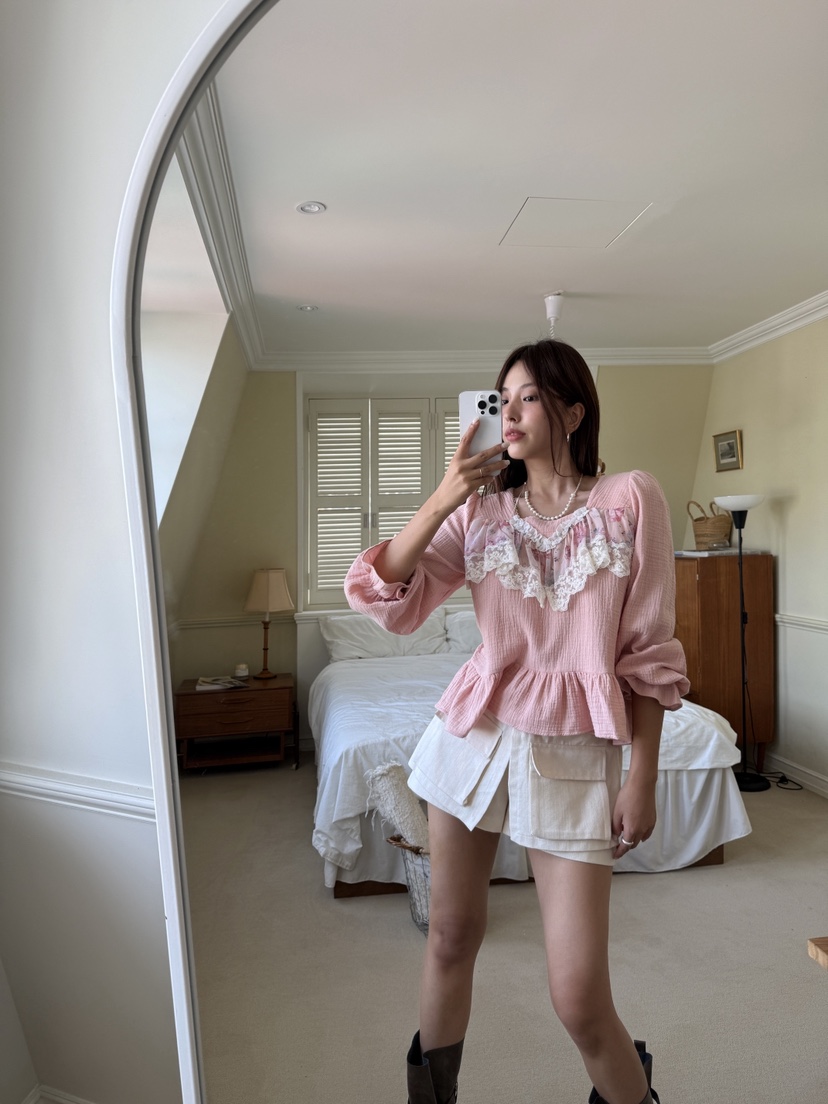 MOSMOS韓國代購㊣女士新品25秋冬真品推薦人氣職業襯衫蕾絲衫MOSMOS襯衫/蕾絲衫
