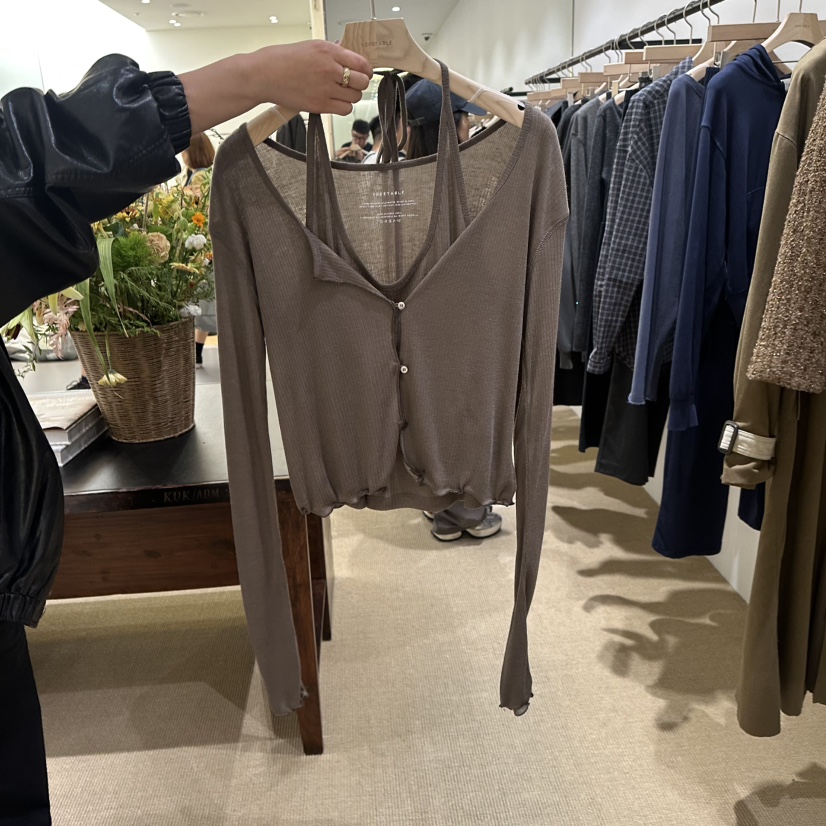 VEGETABLE韓國代購㊣女裝新品人氣真品針織衫假兩件套裝開衫VEGETABLE針織衫圖色3