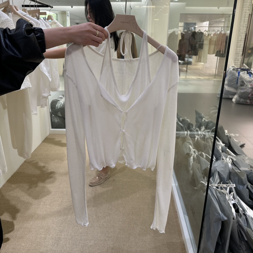VEGETABLE韓國代購㊣女裝新品人氣真品針織衫假兩件套裝開衫VEGETABLE針織衫圖色4