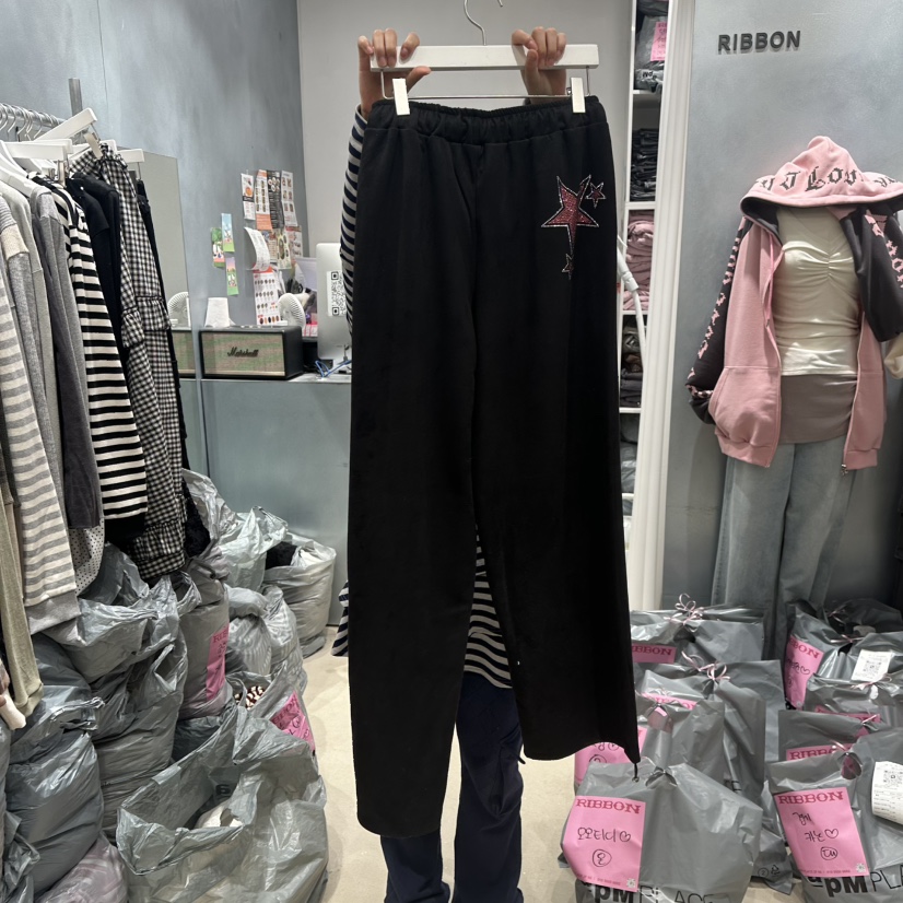 RIBBON東大門㊣代購女裝新品真品休閑25秋冬時尚休閑褲絨面革RIBBON休閑褲