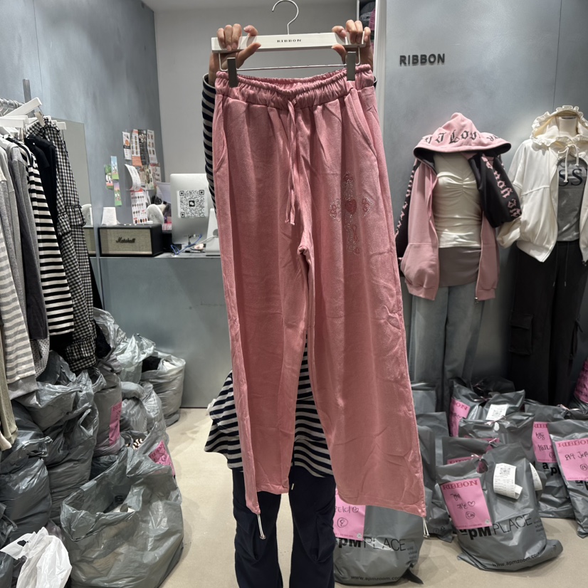 RIBBON東大門㊣代購女裝新品真品休閑25秋冬時尚休閑褲絨面革RIBBON休閑褲圖色3