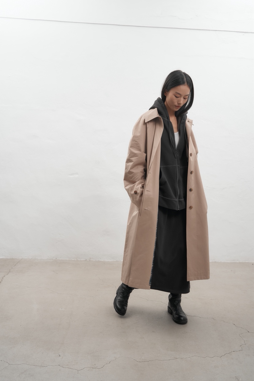 JEONG GAM STUDIOS韓國直郵㊣女士新品休閑職業長款風衣格紋JEONG GAM長款風衣