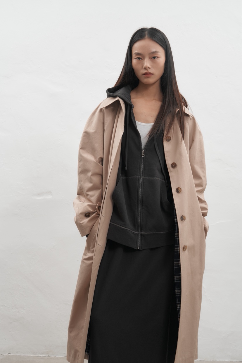 JEONG GAM STUDIOS韓國直郵㊣女士新品休閑職業長款風衣格紋JEONG GAM長款風衣