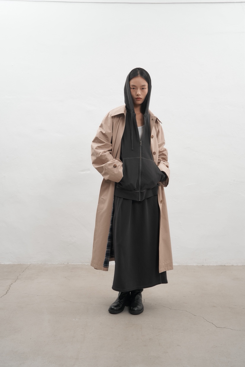 JEONG GAM STUDIOS韓國直郵㊣女士新品休閑職業長款風衣格紋JEONG GAM長款風衣