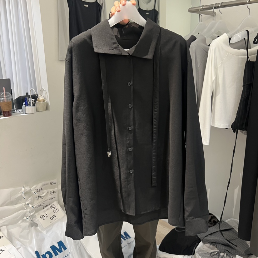 AUBE韓國代購㊣女裝新品熱賣時尚休閑職業襯衫蕾絲衫含腰繩AUBE襯衫/蕾絲衫圖色3