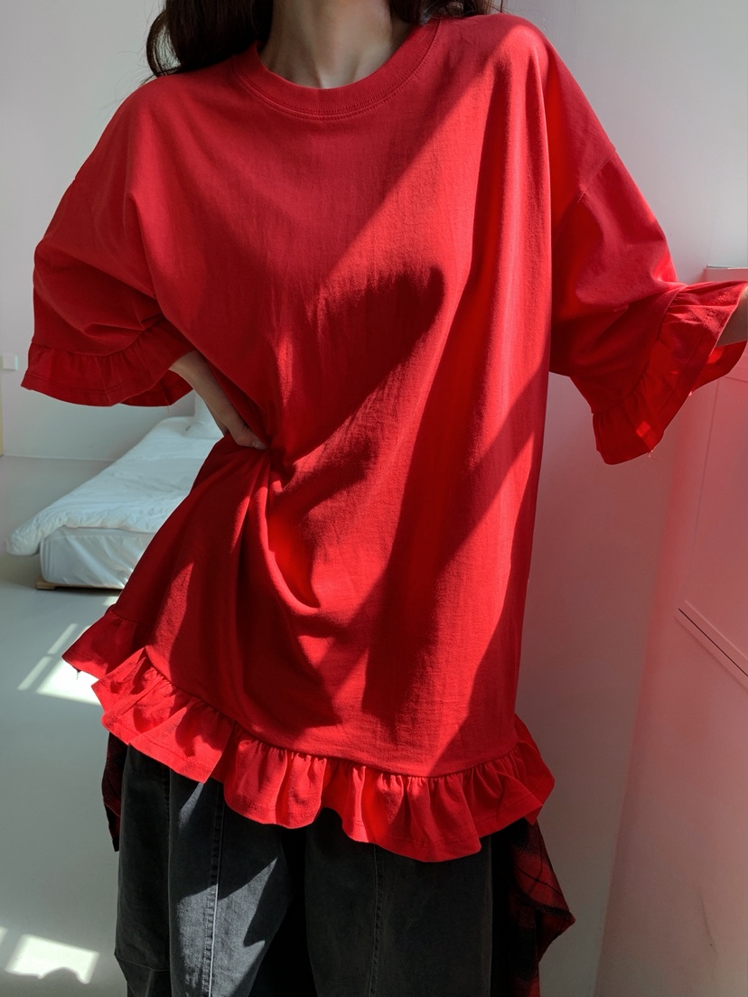 JKICHI韓國代購㊣女士新品25秋冬熱賣人氣職業T恤荷葉邊腰帶JKICHIT恤圖色2
