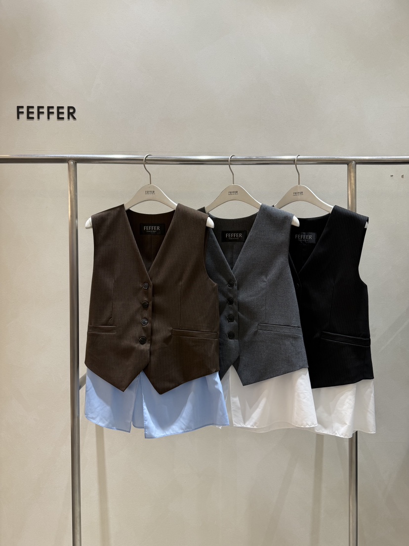 FEFFER韓國直郵㊣女士新品真品休閑時尚熱賣推薦馬甲假兩件FEFFER馬甲
