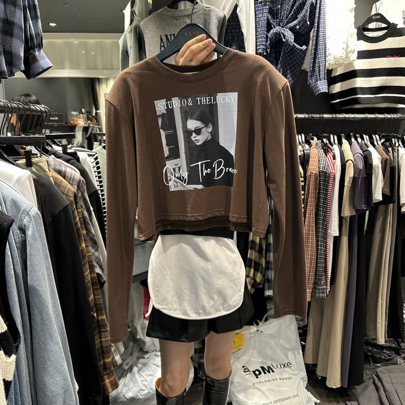 LONE STAR韓國直郵㊣女裝新款25秋冬推薦真品時尚人氣長袖T恤LONE STAR長袖T恤圖色2
