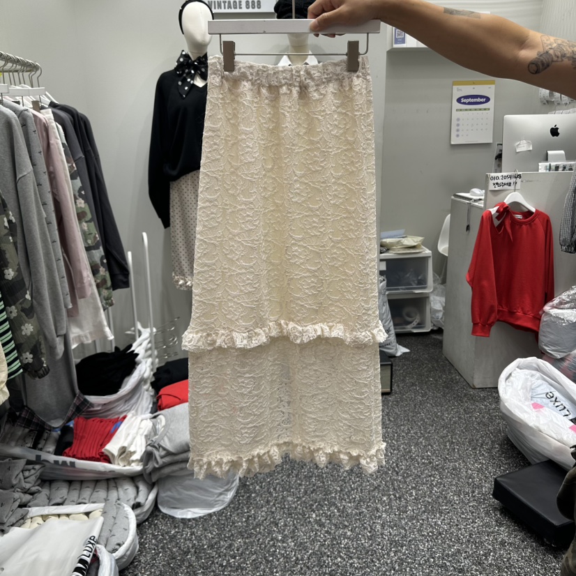 VINTAGE 888韓國代購㊣女士新品時尚25秋冬熱賣長裙蕾絲長款VINTAGE888/TRIPLE EIGHT長裙圖色1