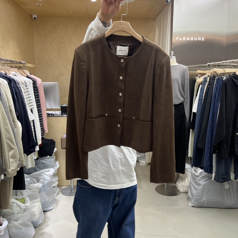 PLEASURE韓國代購㊣女裝新品時尚職業25秋冬休閑夾克絨面革PLEASURE夾克
