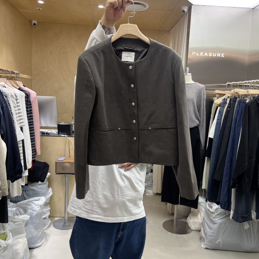 PLEASURE韓國代購㊣女裝新品時尚職業25秋冬休閑夾克絨面革PLEASURE夾克圖色3