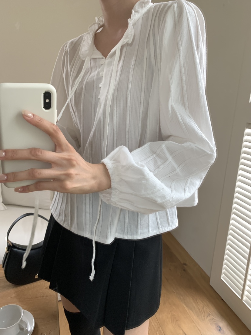 FRILL-T韓國直郵㊣女士新品時尚真品熱賣襯衫蕾絲衫荷葉邊FRILL-T襯衫/蕾絲衫