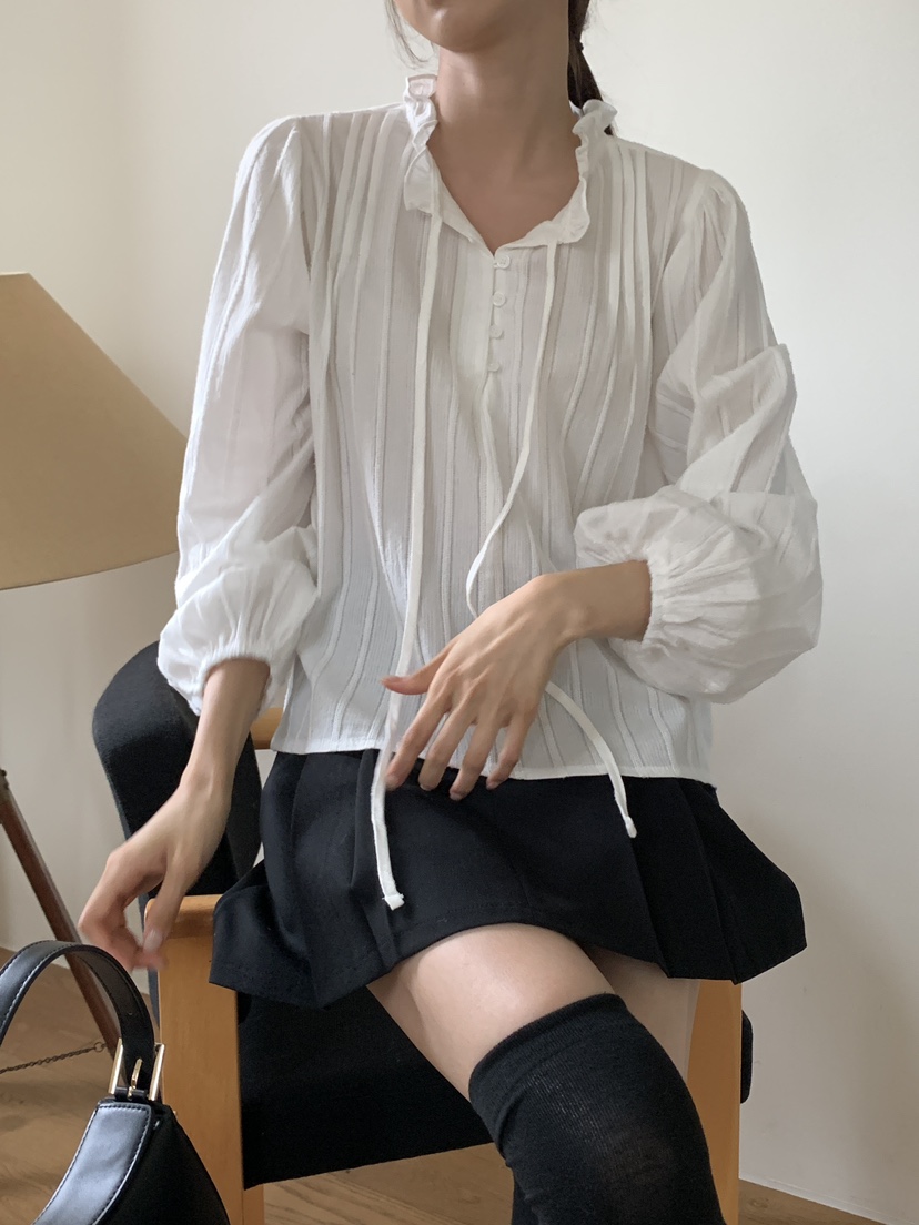 FRILL-T韓國直郵㊣女士新品時尚真品熱賣襯衫蕾絲衫荷葉邊FRILL-T襯衫/蕾絲衫