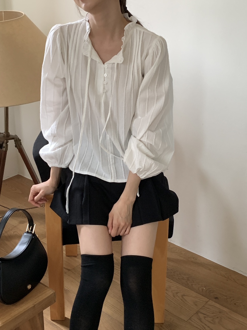 FRILL-T韓國直郵㊣女士新品時尚真品熱賣襯衫蕾絲衫荷葉邊FRILL-T襯衫/蕾絲衫