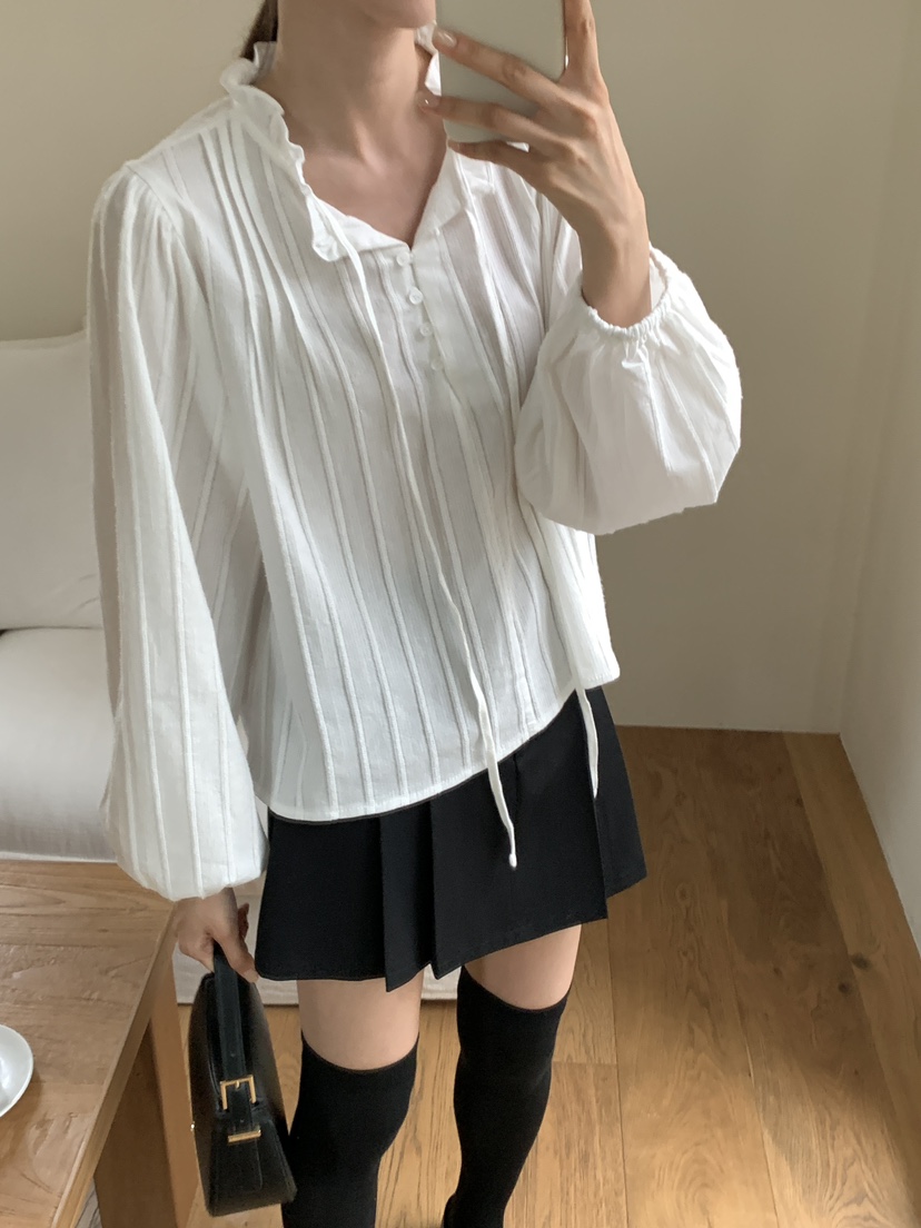FRILL-T韓國直郵㊣女士新品時尚真品熱賣襯衫蕾絲衫荷葉邊FRILL-T襯衫/蕾絲衫