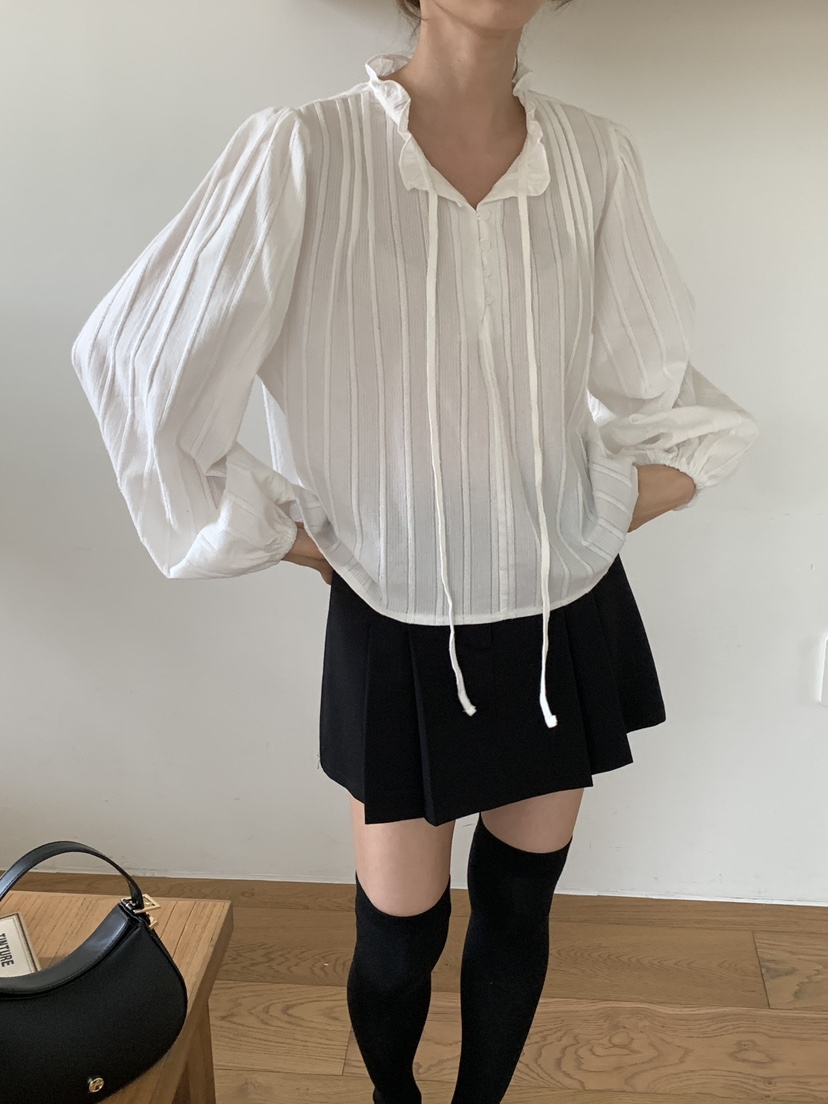 FRILL-T韓國直郵㊣女士新品時尚真品熱賣襯衫蕾絲衫荷葉邊FRILL-T襯衫/蕾絲衫
