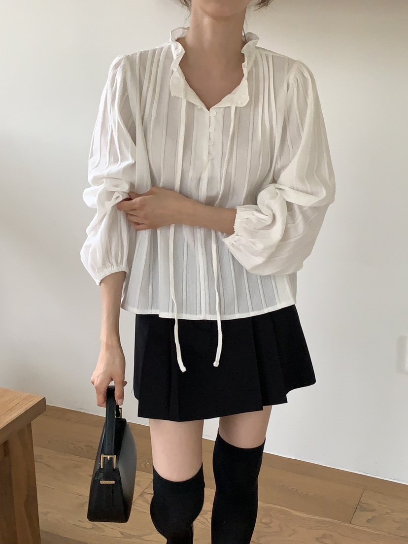 FRILL-T韓國直郵㊣女士新品時尚真品熱賣襯衫蕾絲衫荷葉邊FRILL-T襯衫/蕾絲衫