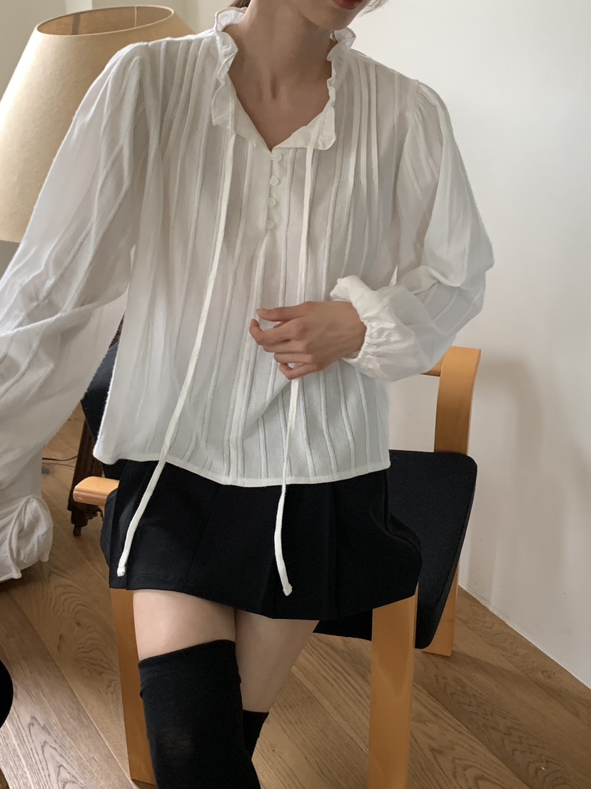FRILL-T韓國直郵㊣女士新品時尚真品熱賣襯衫蕾絲衫荷葉邊FRILL-T襯衫/蕾絲衫