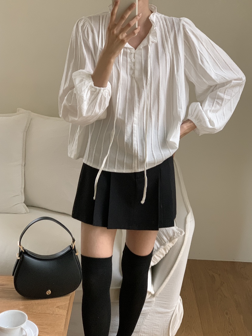 FRILL-T韓國直郵㊣女士新品時尚真品熱賣襯衫蕾絲衫荷葉邊FRILL-T襯衫/蕾絲衫