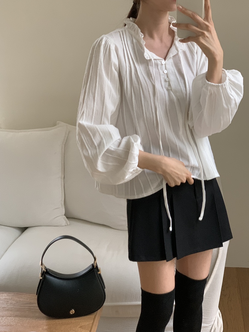 FRILL-T韓國直郵㊣女士新品時尚真品熱賣襯衫蕾絲衫荷葉邊FRILL-T襯衫/蕾絲衫