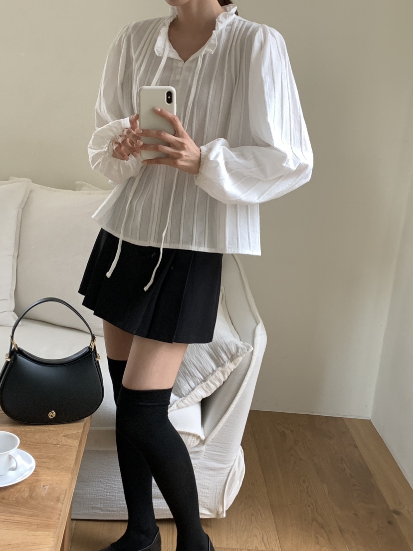 FRILL-T韓國直郵㊣女士新品時尚真品熱賣襯衫蕾絲衫荷葉邊FRILL-T襯衫/蕾絲衫