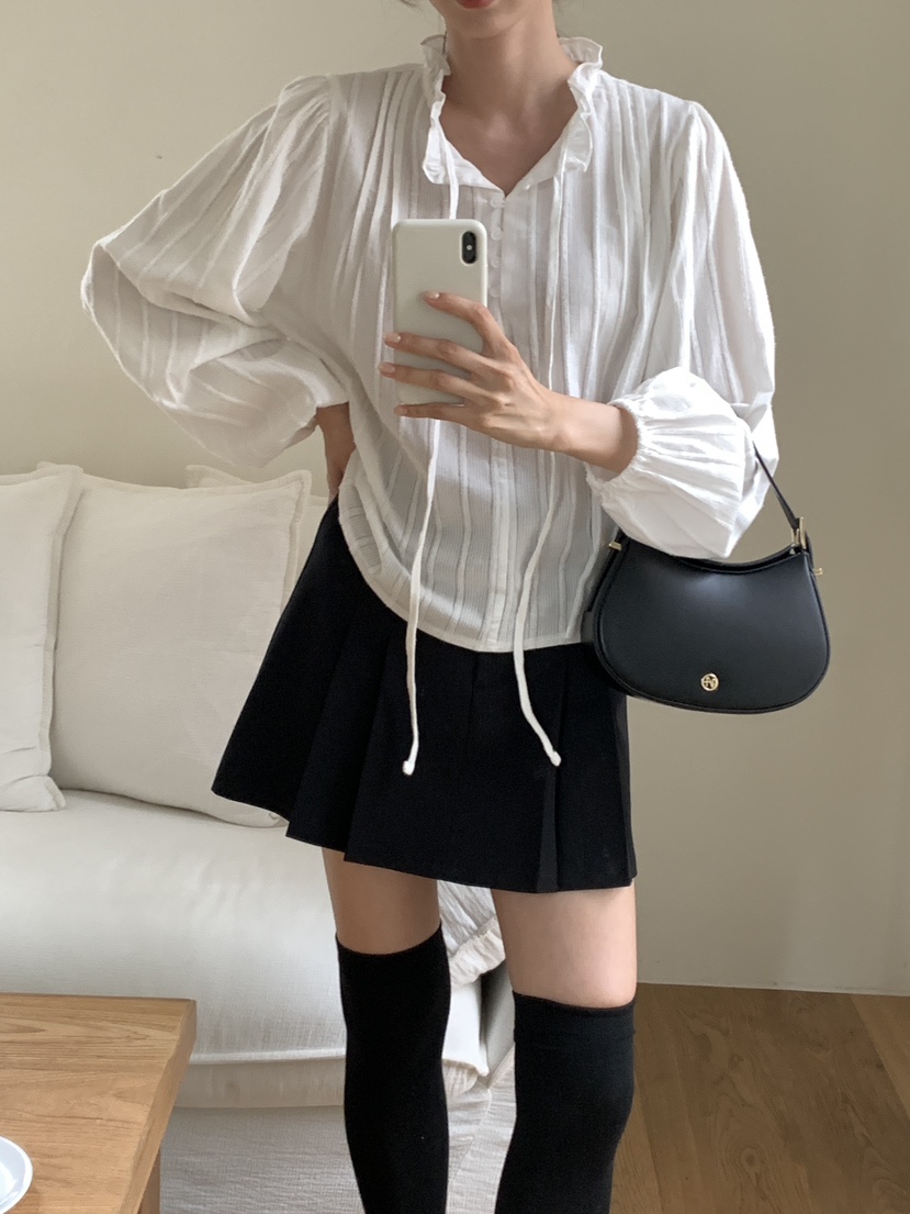 FRILL-T韓國直郵㊣女士新品時尚真品熱賣襯衫蕾絲衫荷葉邊FRILL-T襯衫/蕾絲衫